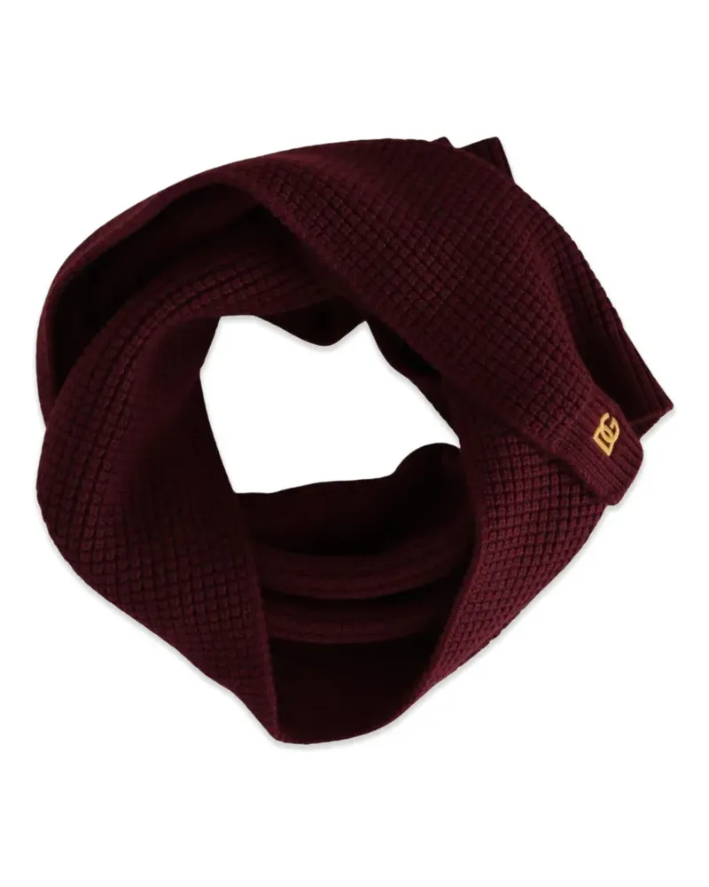 Dolce & Gabbana Gerippter Strickschal mit Logo-Schild - Rot Rot