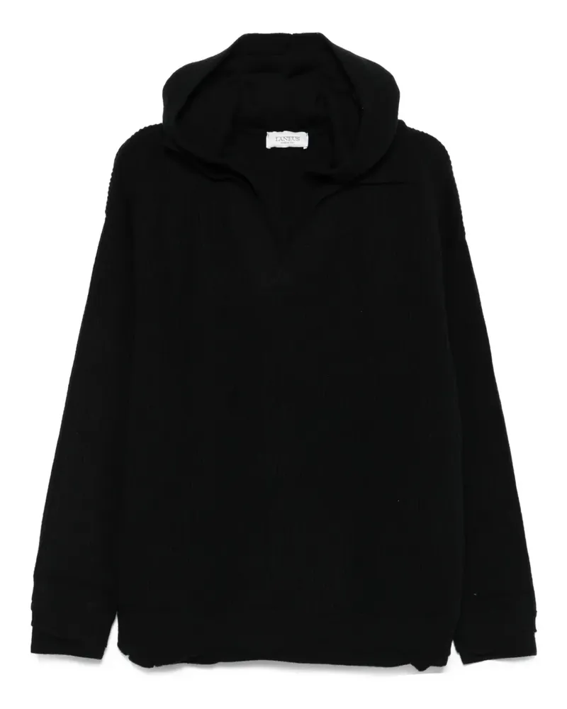 Laneus Gerippter Hoodie - Schwarz Schwarz