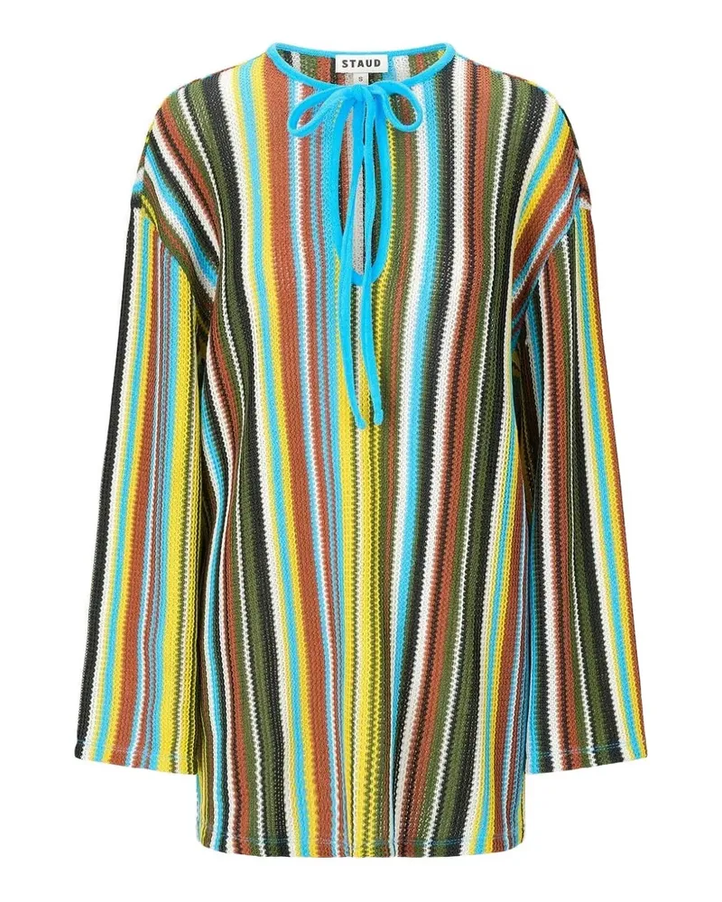 STAUD Catalina striped tie-neck mini dress - Blau Blau