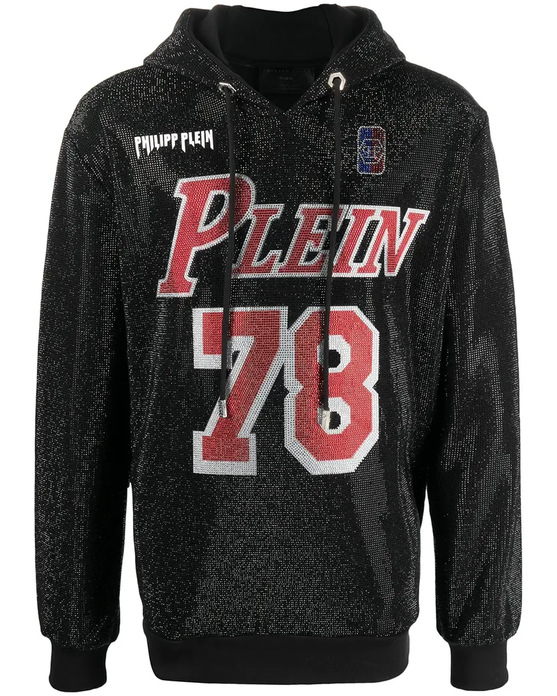 Philipp Plein Kristallverzierter Hoodie mit Logo - Schwarz Schwarz