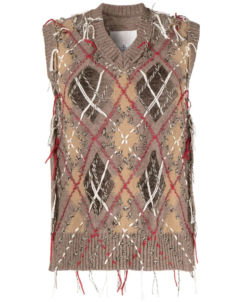 Maison Margiela Intarsienpullunder mit Cut-Outs - Braun Braun