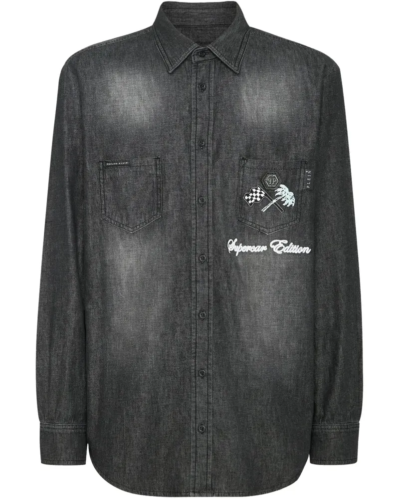 Philipp Plein Cars Racing Jeanshemd - Schwarz Schwarz