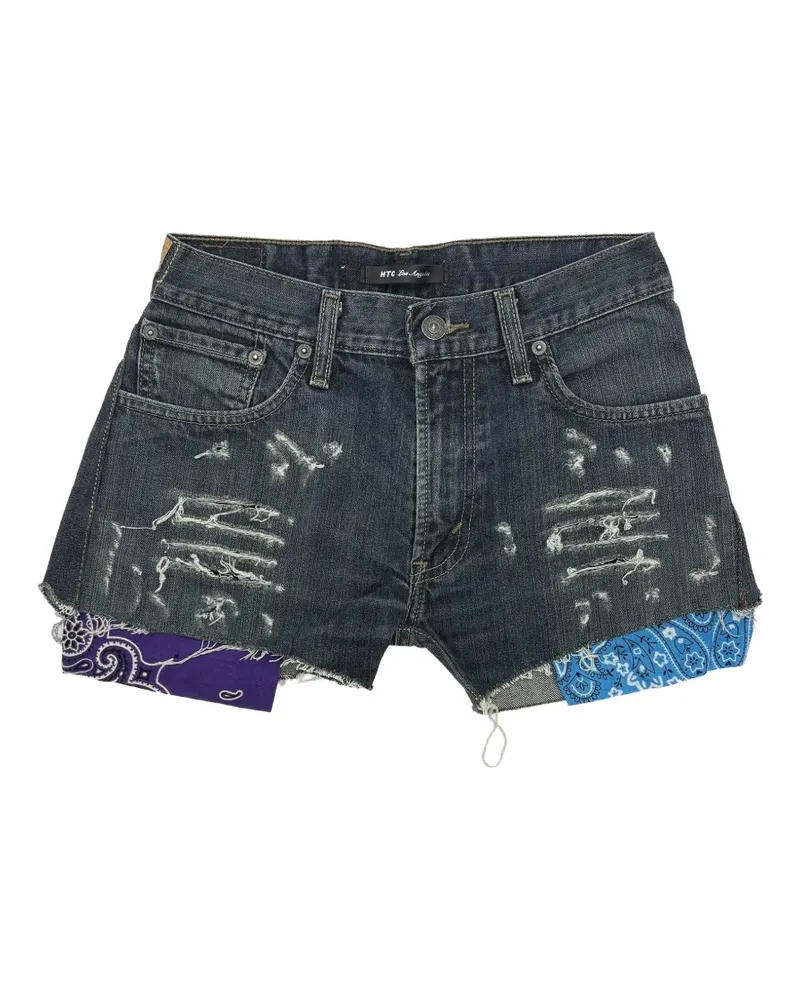 HTC Hollywood Trading Company distressed bandana-insert denim shorts - Blau Blau