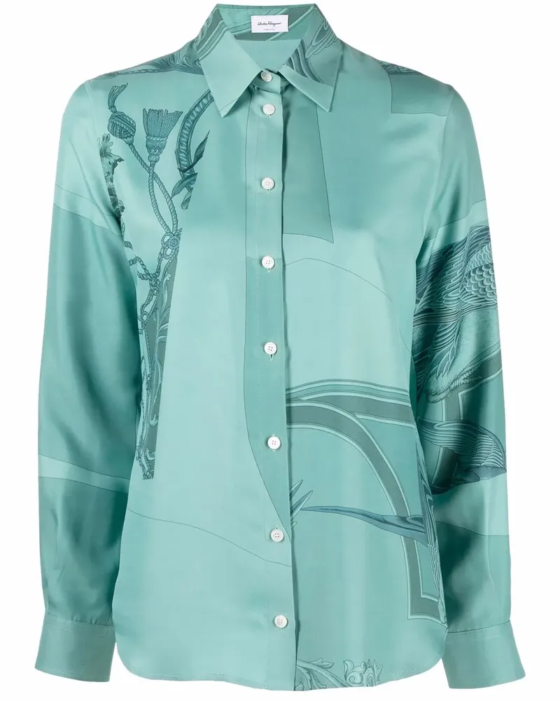 Ferragamo Seidenhemd mit grafischem Print - Grün Grün