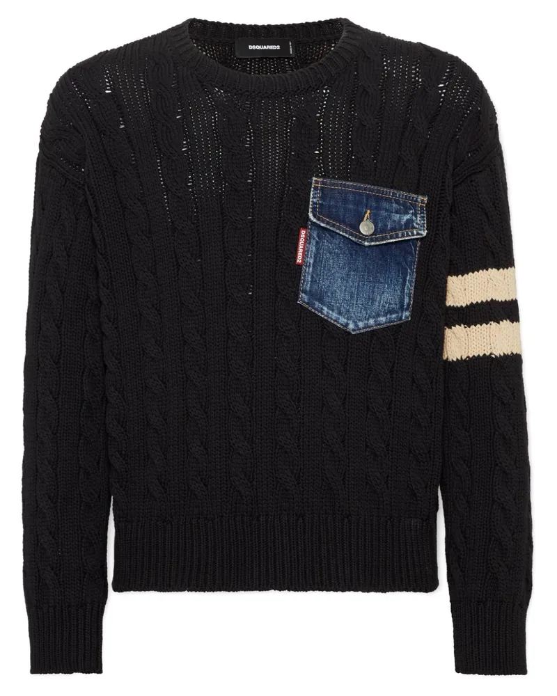 Dsquared2 Pullover mit Zopfmuster - Schwarz Schwarz