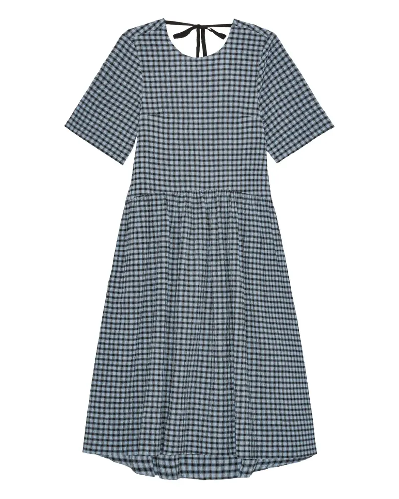 Ganni Kariertes Seersucker-Midikleid - Blau Blau
