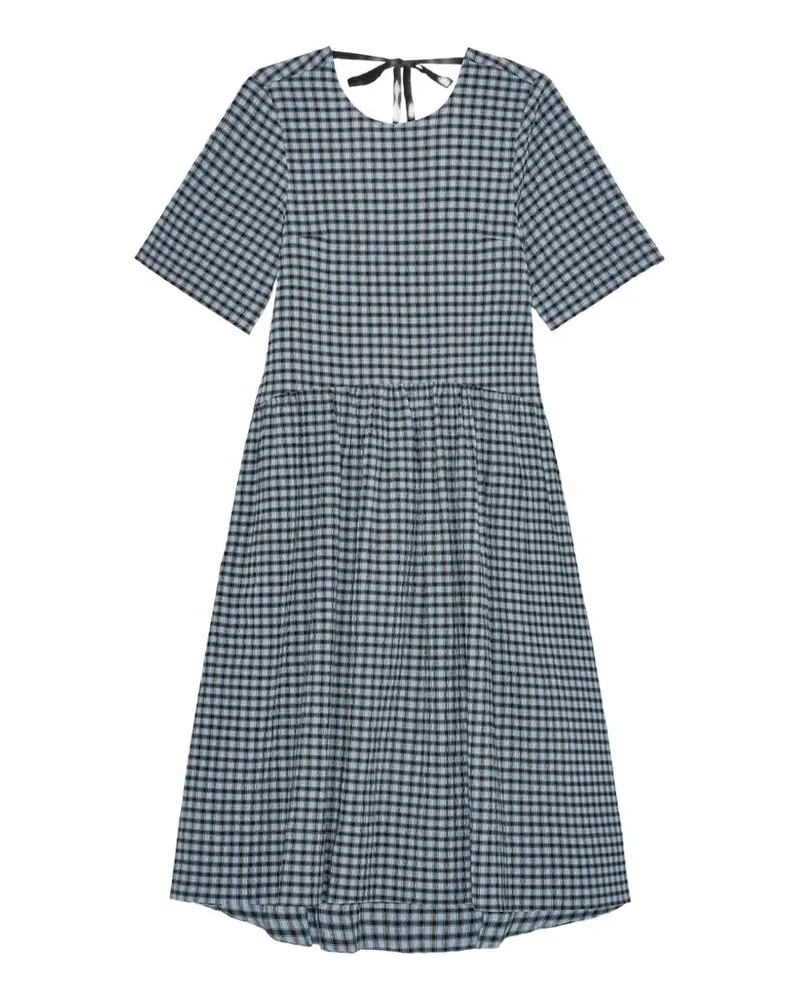 Ganni Kariertes Seersucker-Midikleid - Blau Blau