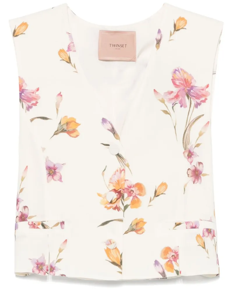 Twin-Set Weste mit Blumen-Print - Weiß Weiß