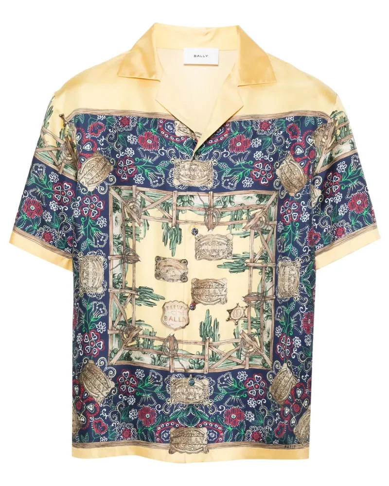 Bally Seidenhemd mit grafischem Print - Gelb Gelb