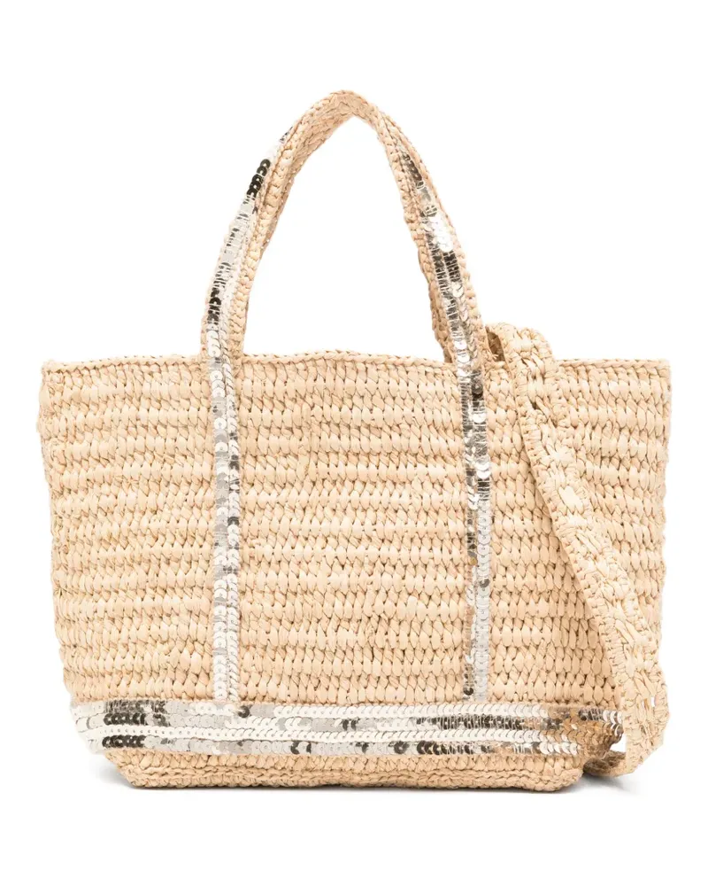 Vanessa Bruno XS sequin raffia tote bag - Nude Nude