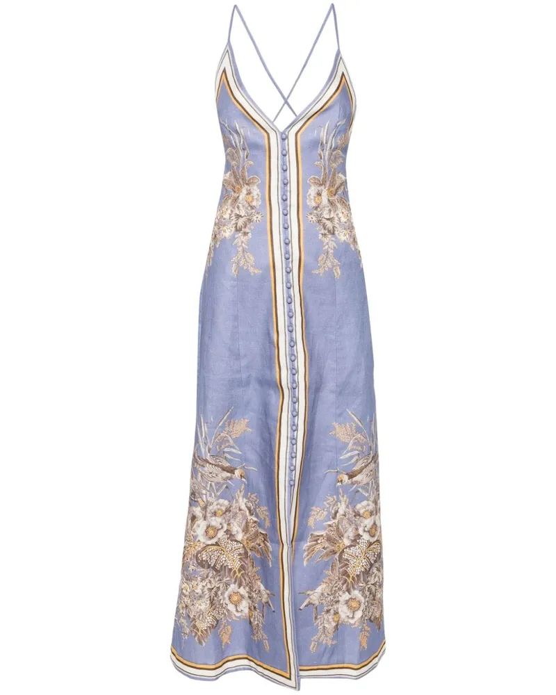 Zimmermann Ottie Maxikleid aus Leinen - Blau Blau