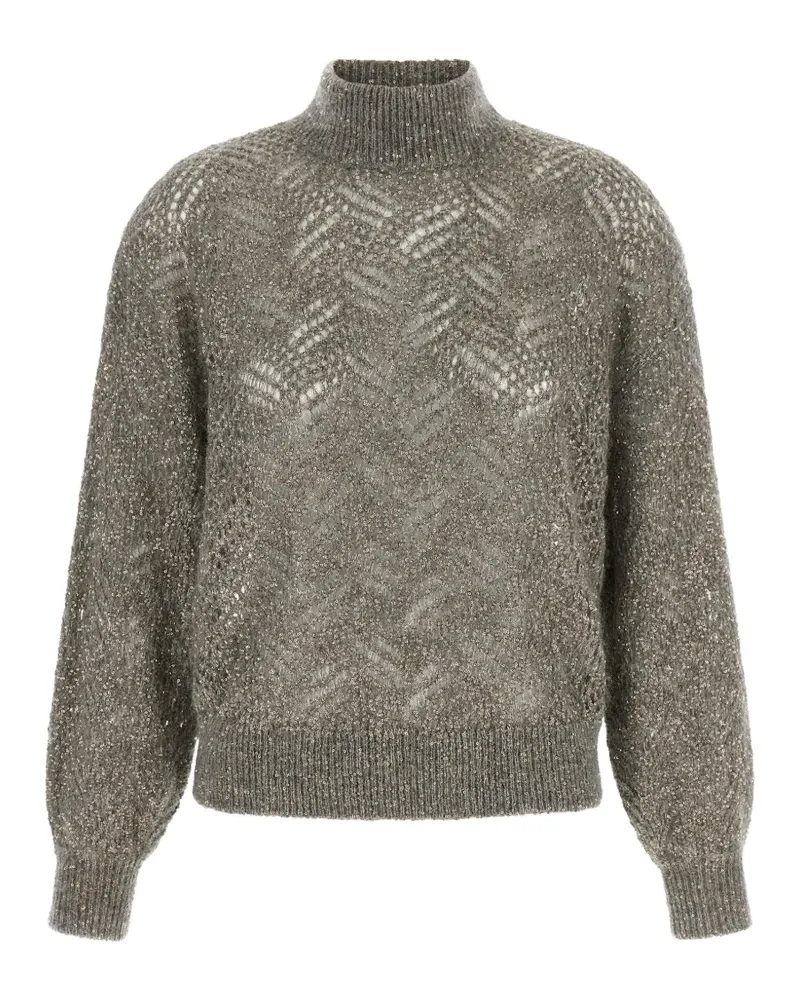 Brunello Cucinelli Dazzling Abstract Leaf Pullover mit Pailletten - Grau Grau