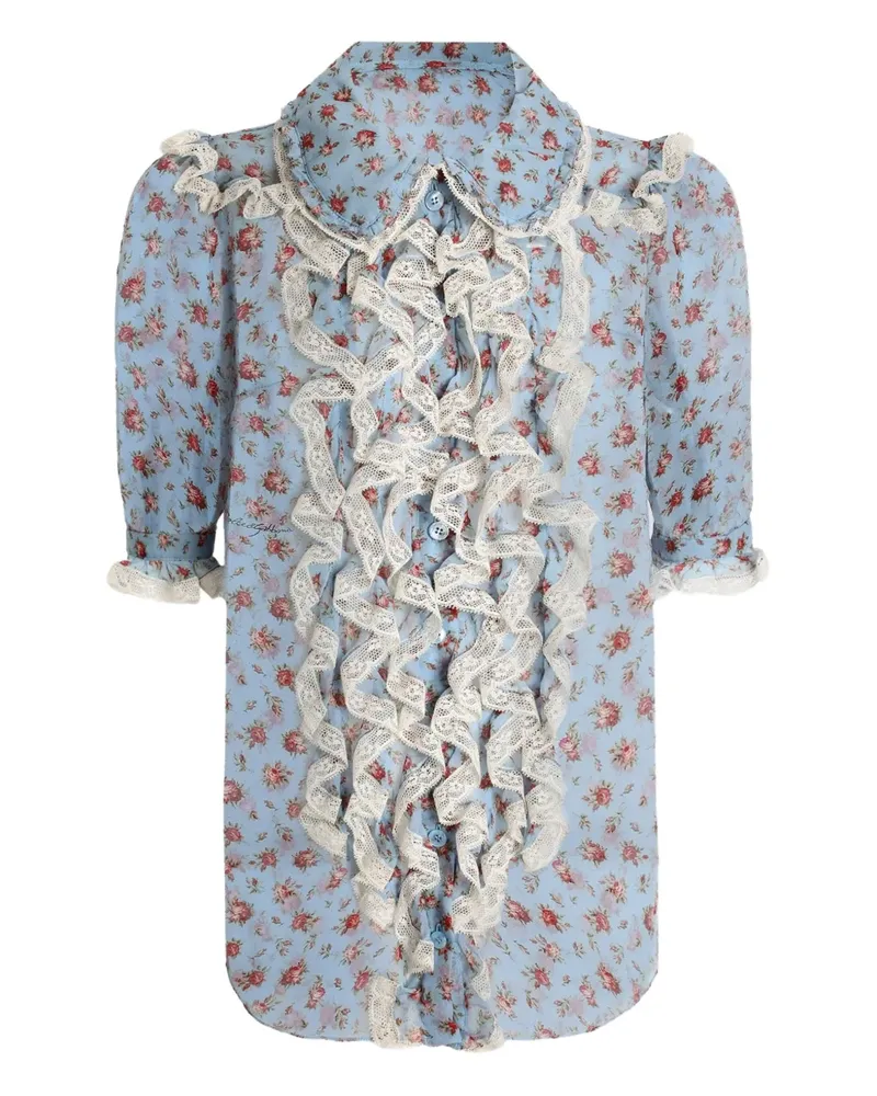 Dolce & Gabbana Gerüschtes Oberteil mit Blumenmuster - Blau Blau