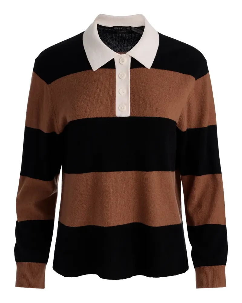 Alice + Olivia Gestreifter Tillie Pullover mit Polokragen - Braun Braun