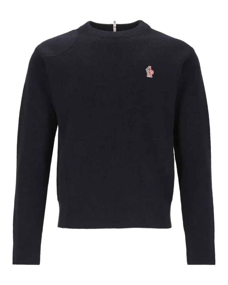 Moncler Gerippter Strickpullover mit Logo-Patch - Blau Blau