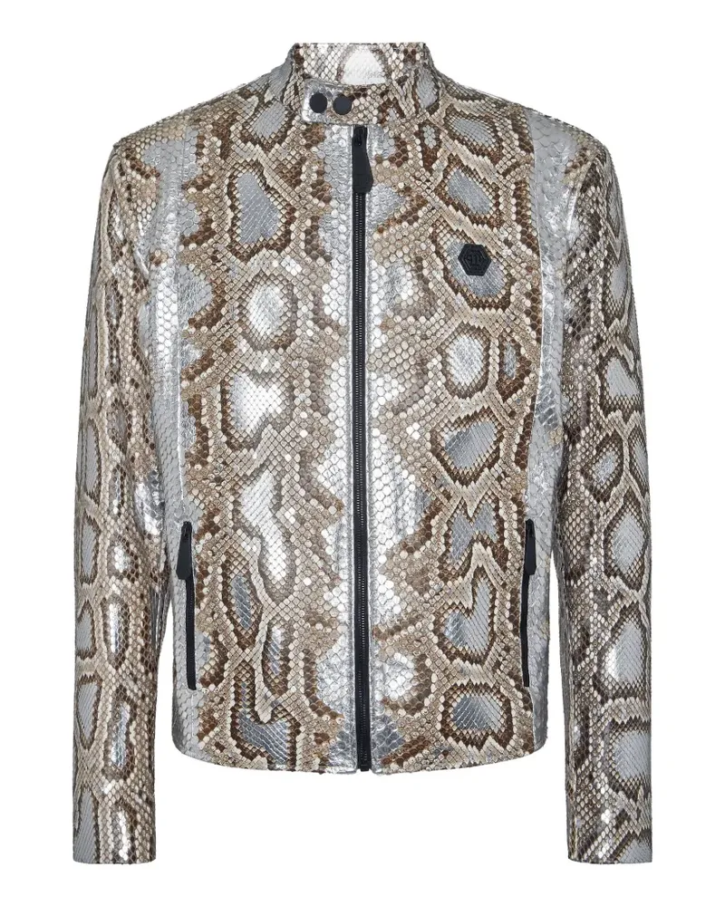 Philipp Plein python-leather bomber jacket - Silber Silber