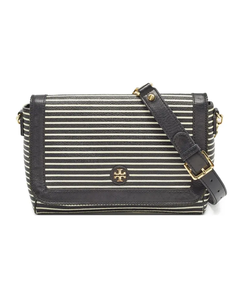 Tory Burch Gestreifte Kensington Umhängetasche - Schwarz Schwarz