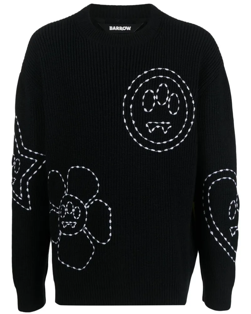 BARROW Gerippter Pullover mit Stickerei - Schwarz Schwarz
