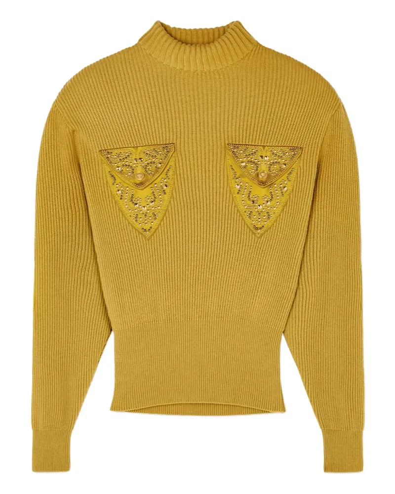 Versace Gerippter Pullover mit verzierter Tasche - Gelb Gelb