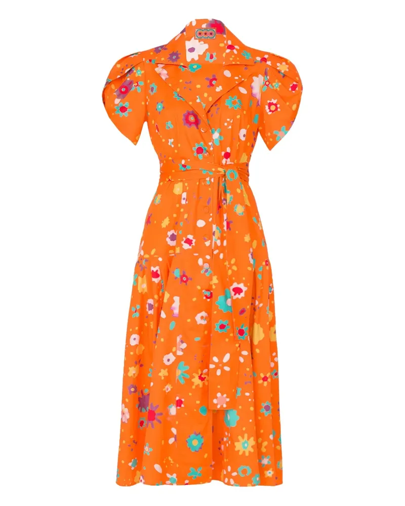 LHD belted floral the glades dress - Orange Orange