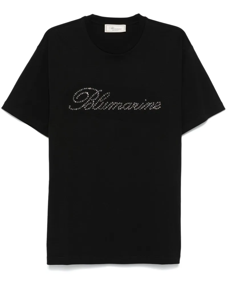 Blumarine T-Shirt mit Strass-Logo - Schwarz Schwarz