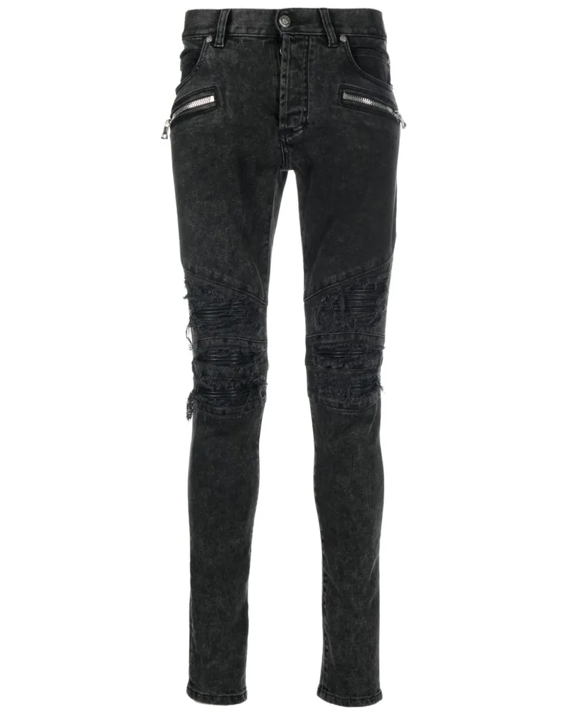 Balmain Ausgefranste Skinny-Jeans - Schwarz Schwarz
