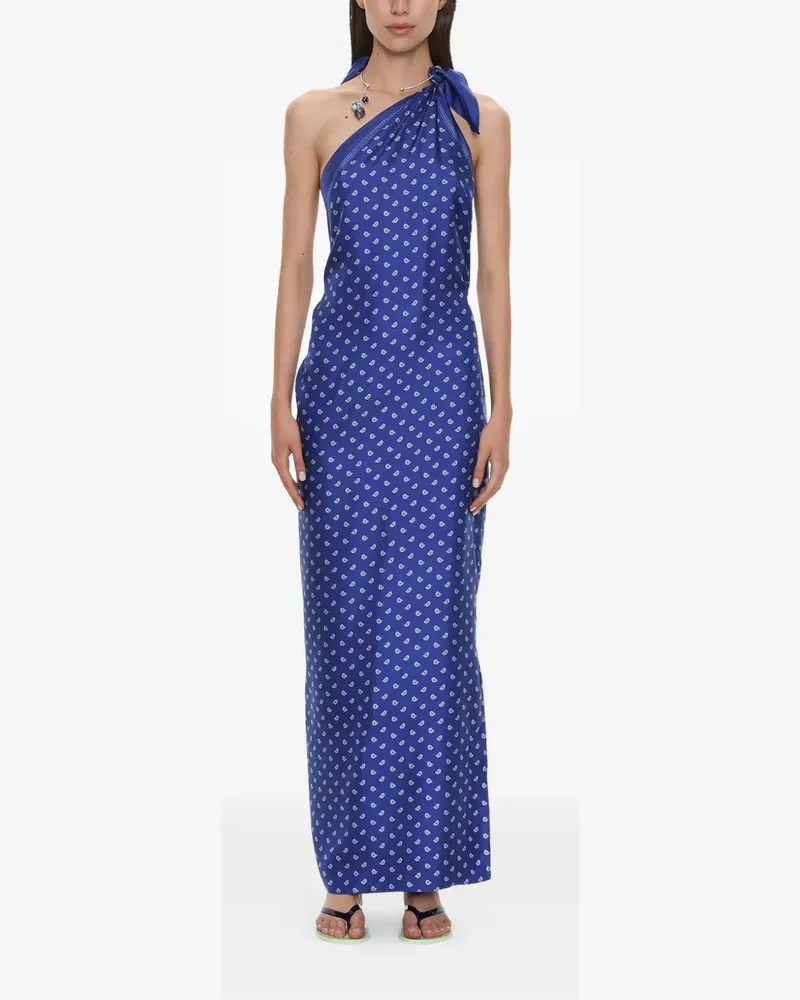 Christopher Esber Langes One-Shoulder-Kleid mit Bandana-Print - Blau Blau