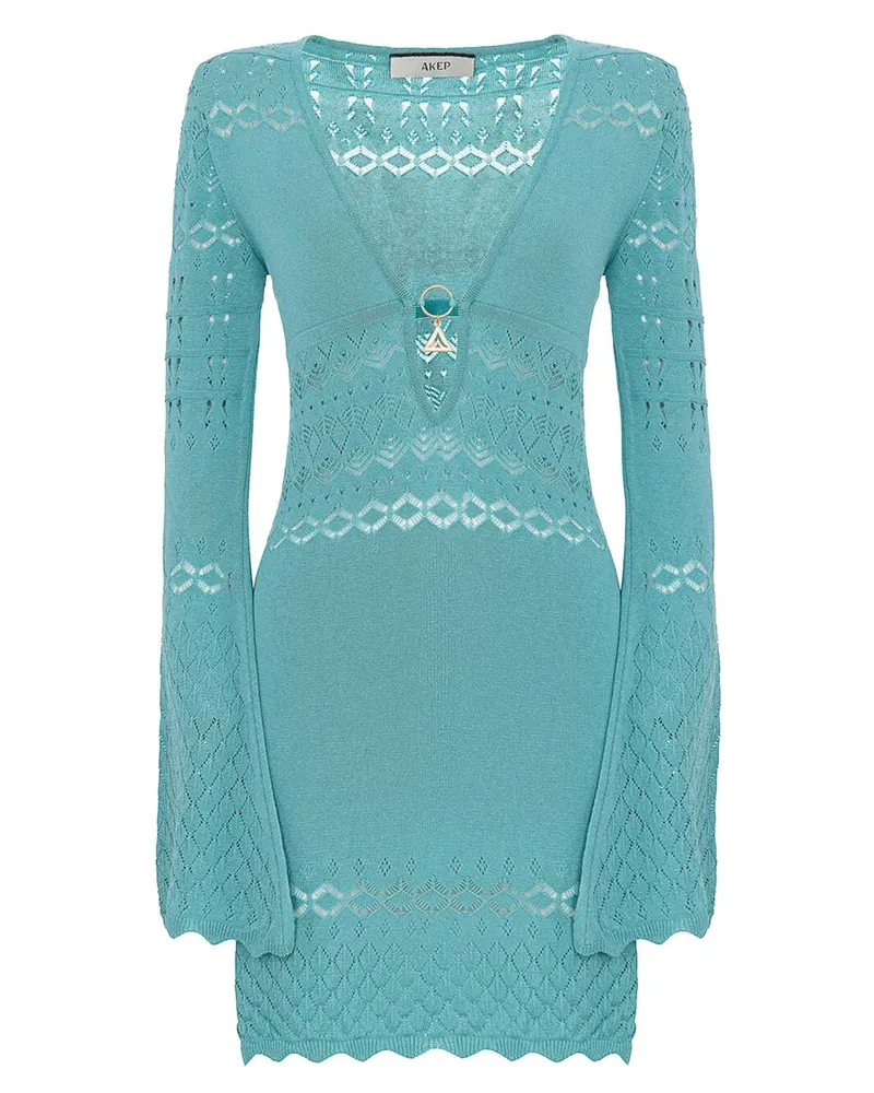 AKEP Strickkleid mit Glockenärmeln - Blau Blau