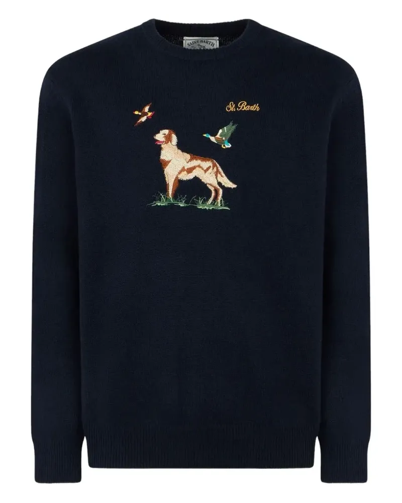 MC2 Saint Barth Rundhals-Pullover mit Hundemotiv - Blau Blau
