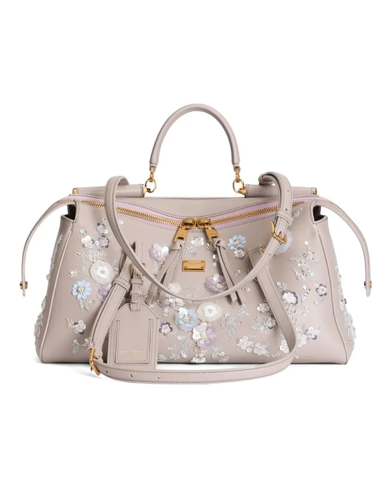 Dolce & Gabbana Mittelgroße Vittoria Handtasche mit Stickerei - Grau Grau