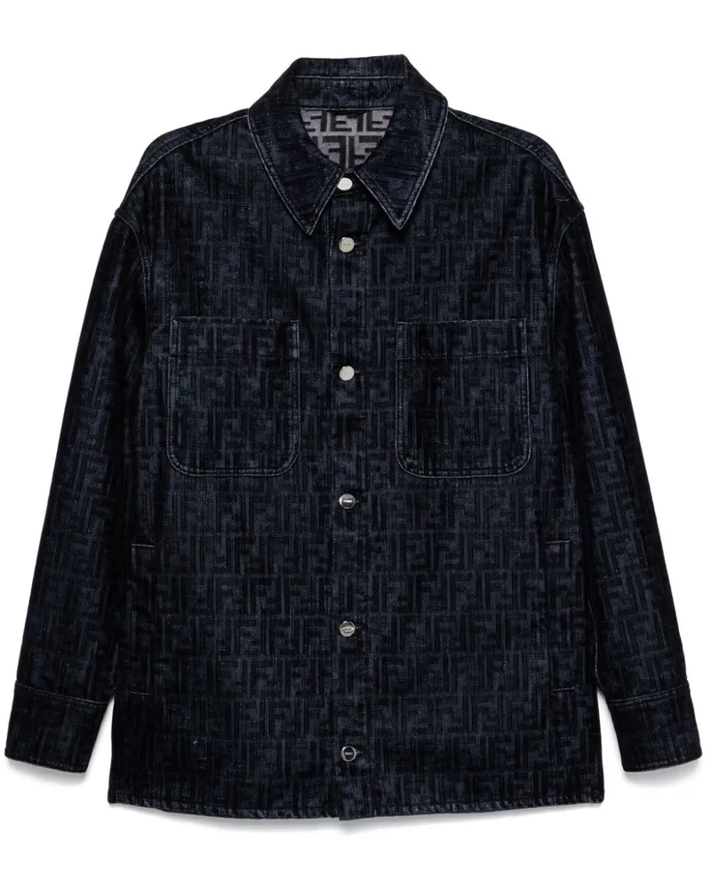 Fendi Hemdjacke mit beflocktem FF - Blau Blau