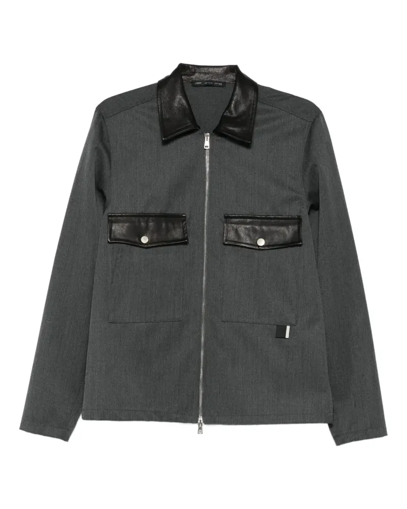 Low Brand Hemdjacke mit Lederbesatz - Grau Grau