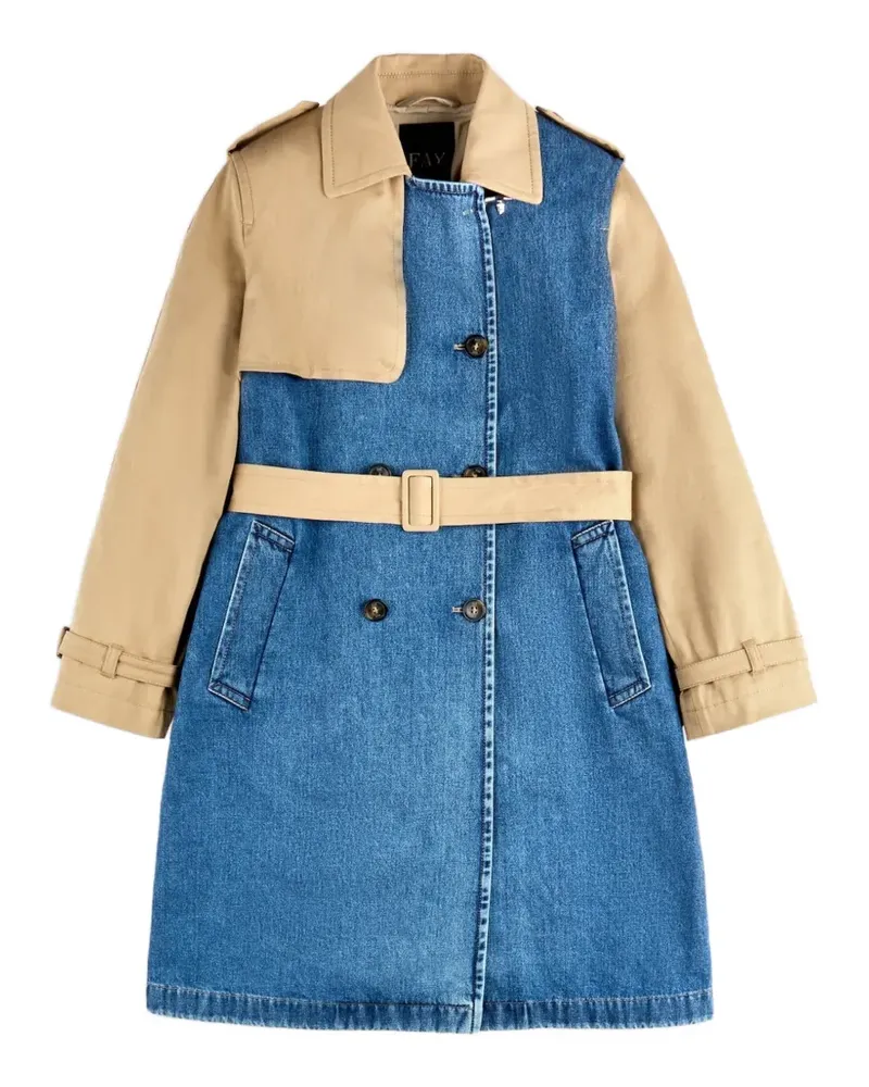 Fay panelled-design belted coat - Blau Blau