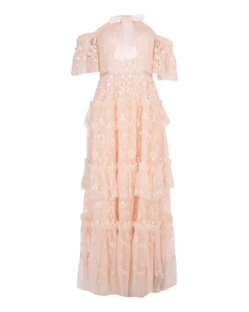 Needle & Thread Primrose floral-embroidered tiered gown - Rosa Rosa