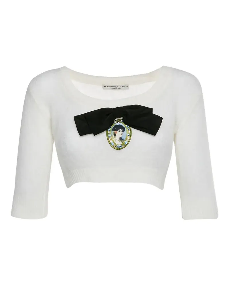 Alessandra Rich Cropped-Top mit Schleifenapplikation - Weiß Weiß