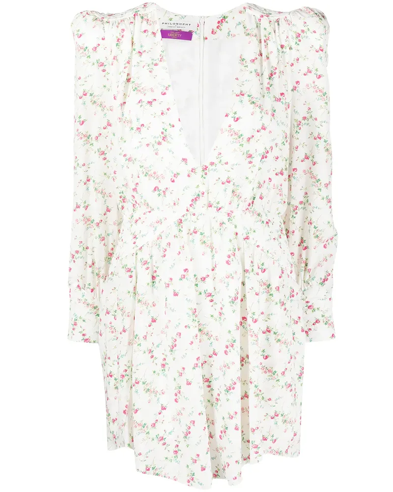 Philosophy Di Lorenzo Serafini Seidenkleid mit Blumen-Print - Weiß Weiß