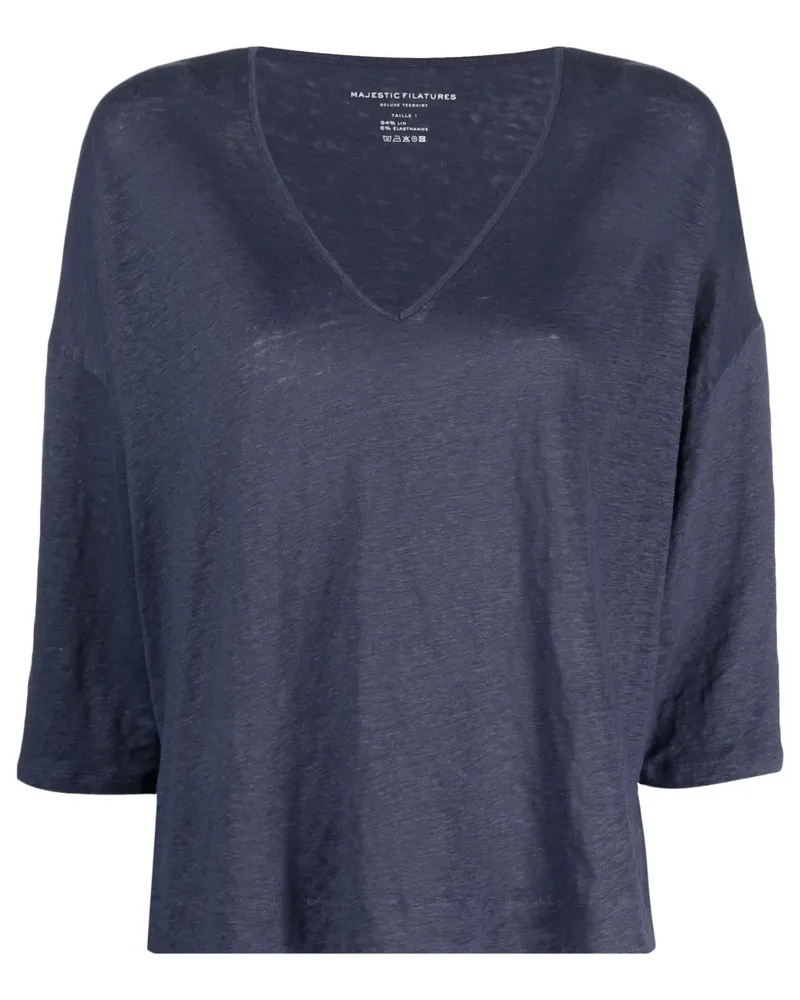 Majestic Oberteil mit Dreiviertelärmeln - Blau Blau