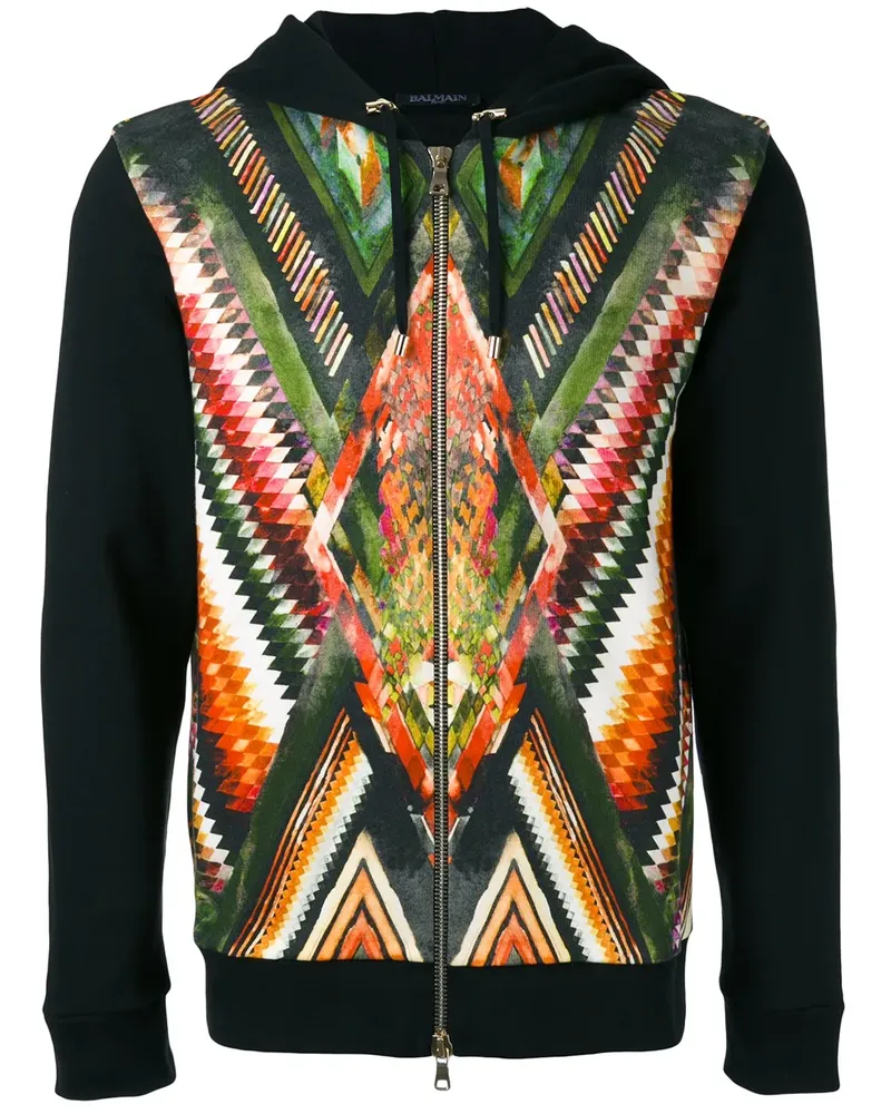 Balmain Kapuzenjacke mit Folklore-Print - Schwarz Schwarz