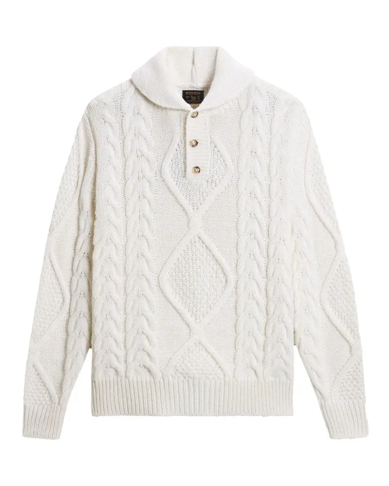 Woolrich Pullover mit Schalkragen und Zopfmuster - Weiß Weiß
