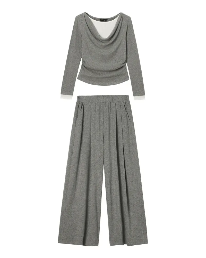 Tout a Coup Set aus Hose und Sweatshirt mit Wasserfallkragen - Grau Grau