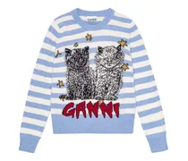 Bestickter Pullover - Blau