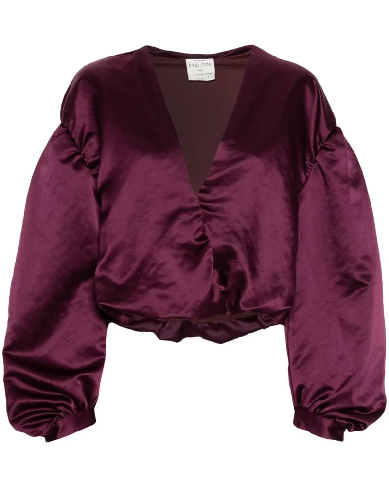 forte_forte Cropped-Bluse mit V-Ausschnitt - Violett Violett