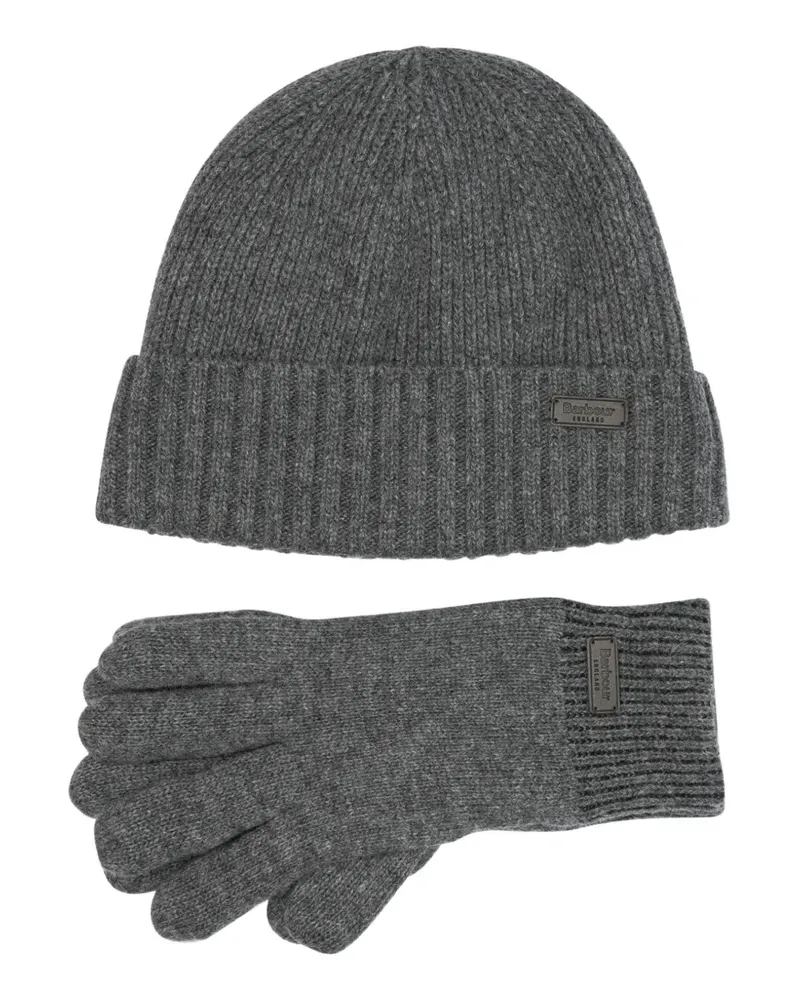 Barbour Set aus gerippter Beanie und Handschuhen - Grau Grau