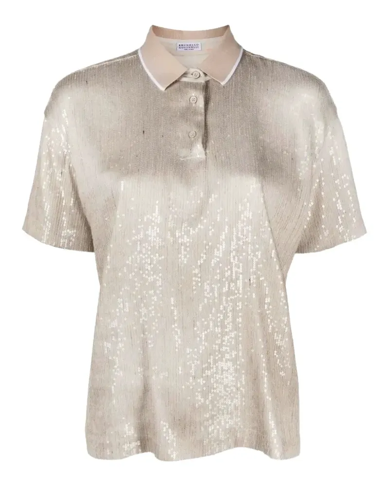 Brunello Cucinelli sequin-embellished polo shirt - Nude Nude