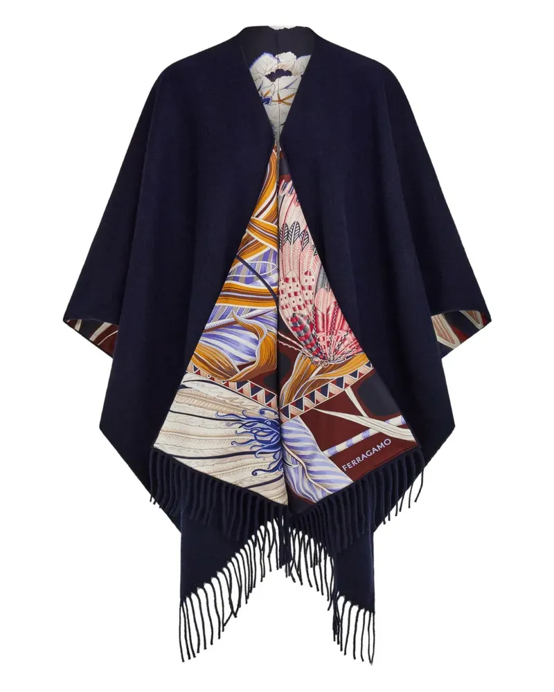 Ferragamo Cape mit Fransen - Blau Blau