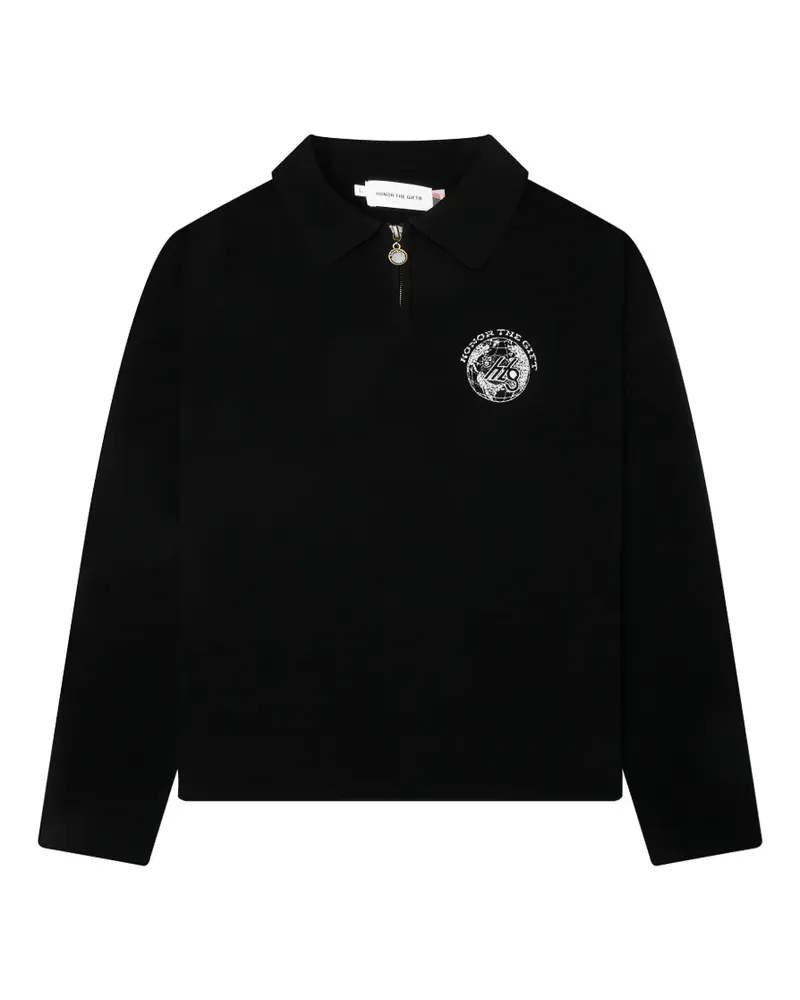 Honor The Gift Gestricktes Poloshirt mit Reißverschluss - Schwarz Schwarz