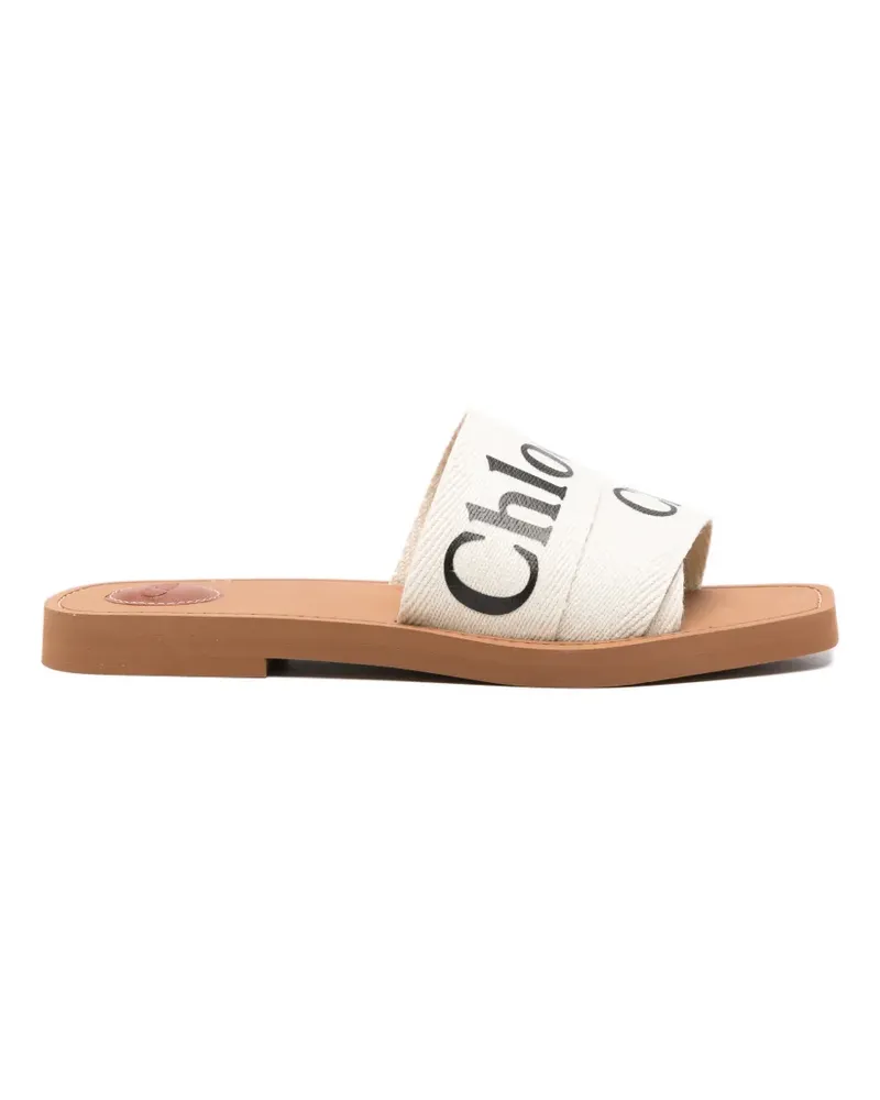 Chloé Woody Sandalen mit Logo - Weiß Weiß