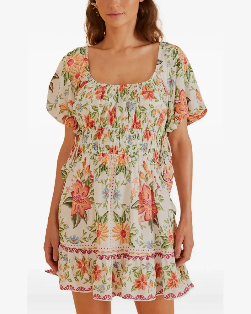 FARM Rio Bloom Garden Minikleid mit Blumen-Print - Weiß Weiß