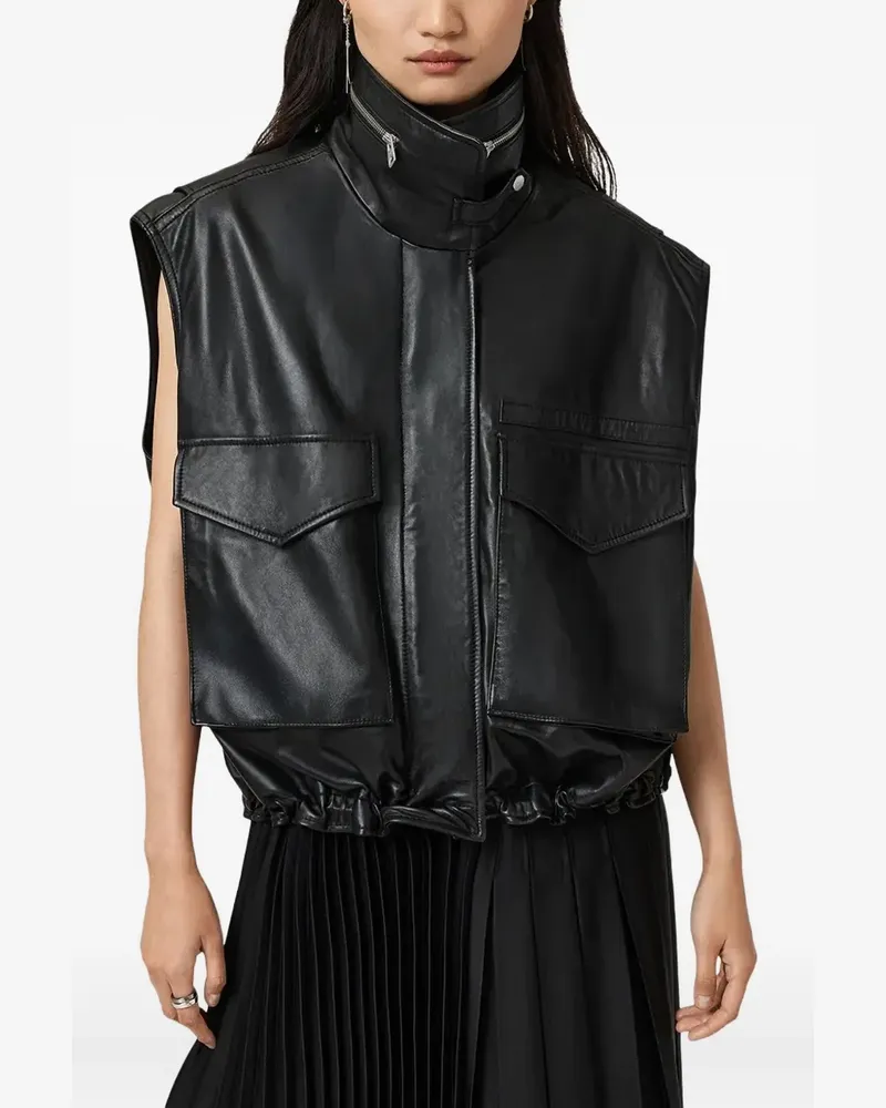 AllSaints Clay funnel-neck leather gilet - Schwarz Schwarz