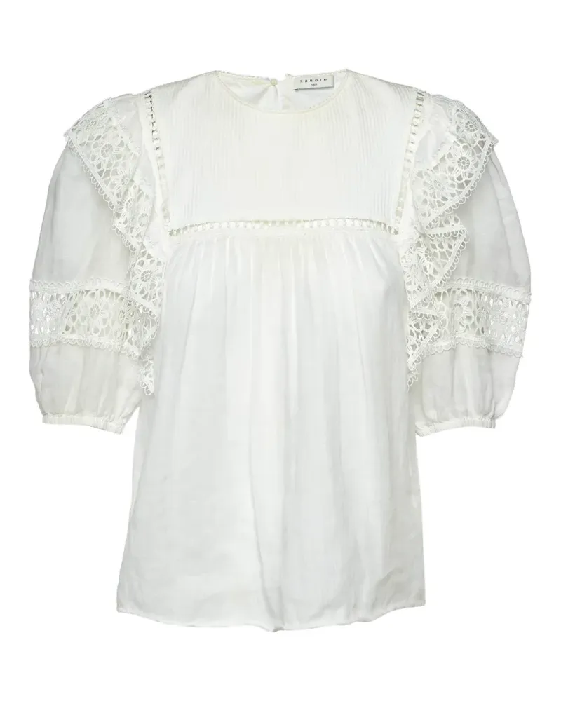Sandro lace-trim ruffled blouse - Weiß Weiß